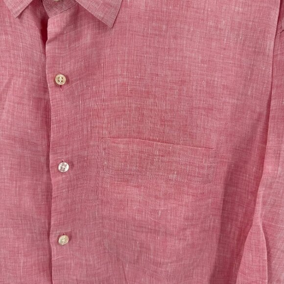 Peter Millar Pink 100% Linen Button Down Short Sleeve Shirt Mens Size XL - Picture 2 of 6